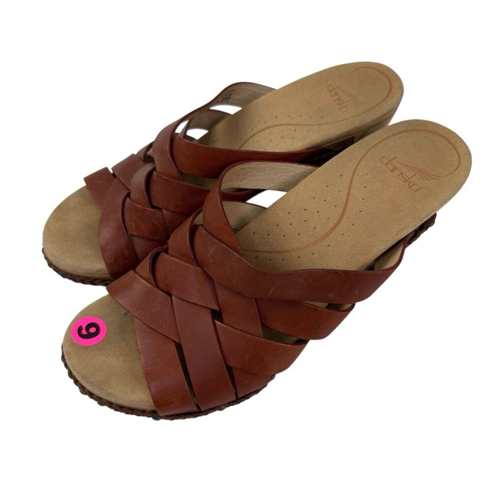 Dansko Tory Clog Sandal US 9.5/10 EU 40 Brown Slip On Heel Shoes Leather Woven